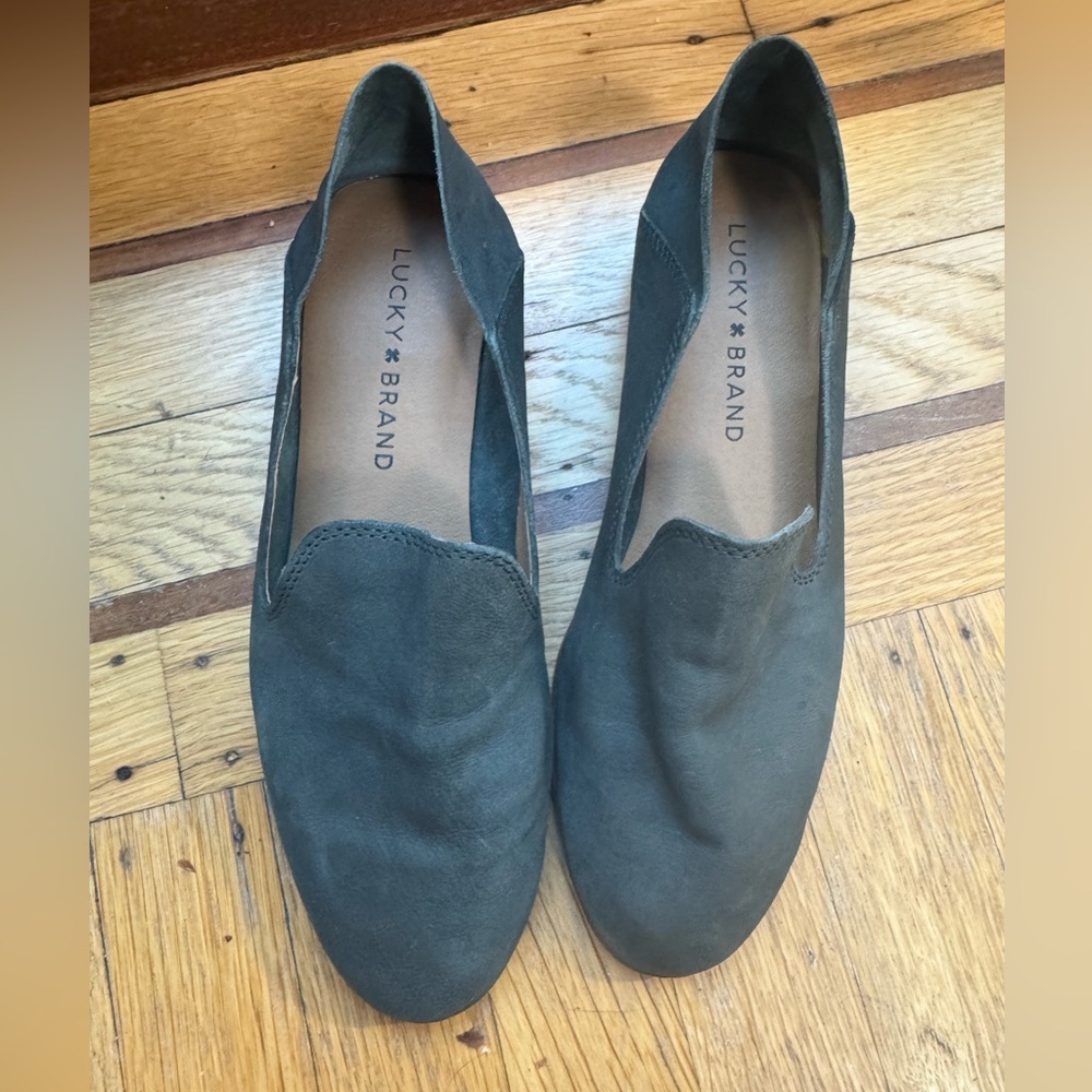 Lucky Brand Cahill Leather Loafer Flats – Green Grey